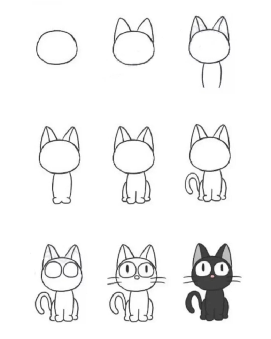 Как надо нарисовать рисунок. Простые пошаговые рисунки. Лёгкие рисунки. Котики для рисования для начинающих. Поэтапное рисование кошки.