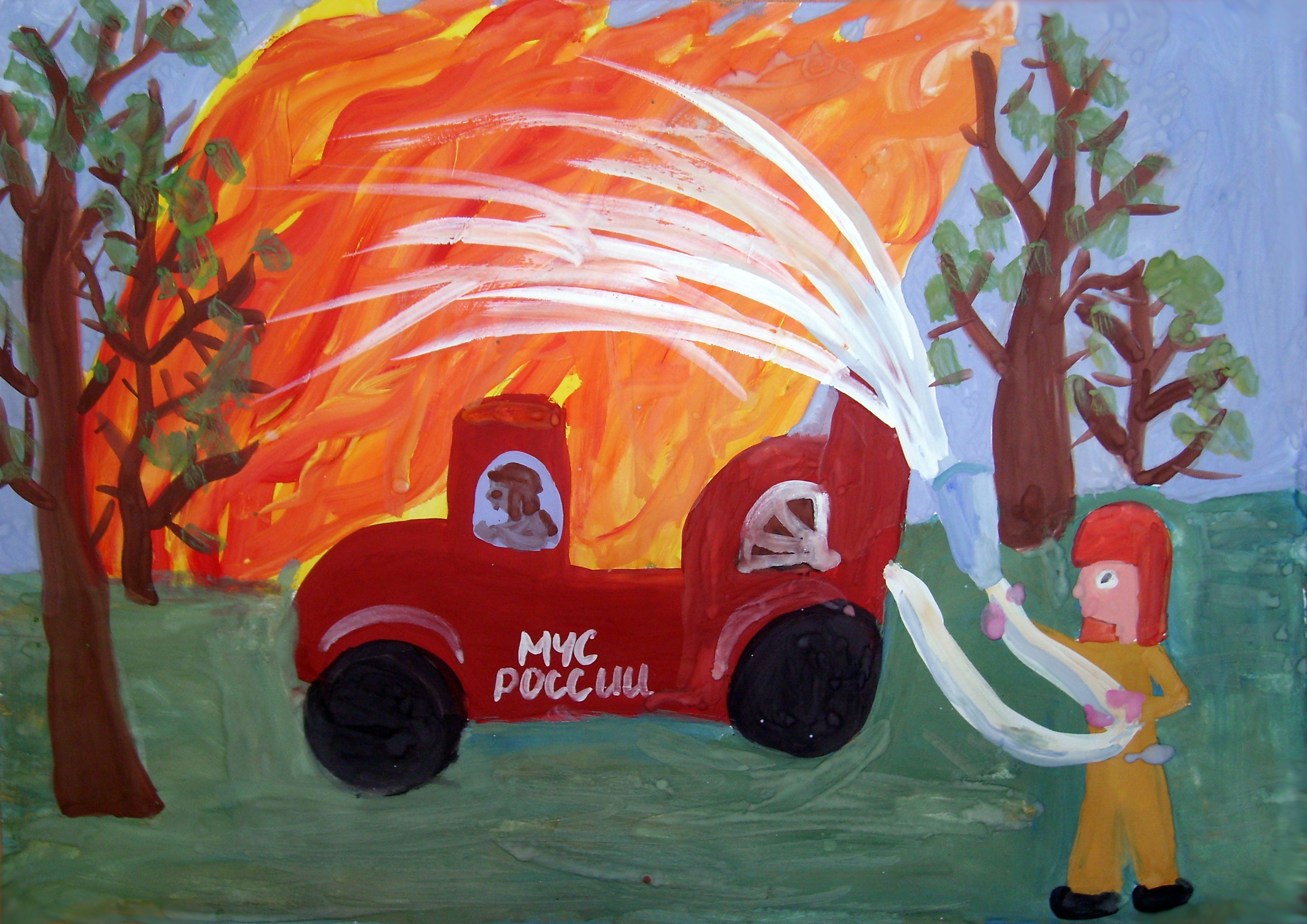 Детские рисунки на тему пожарные