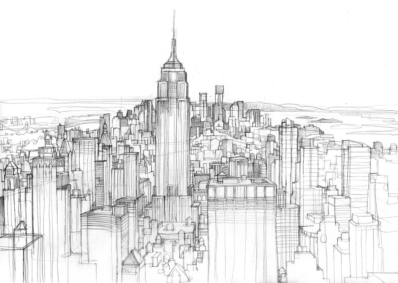 Город простым карандашом. Нью Йорк скетч. Архитектура Нью-Йорка Манхеттен. Эскиз современного города. Город рисунок карандашом.