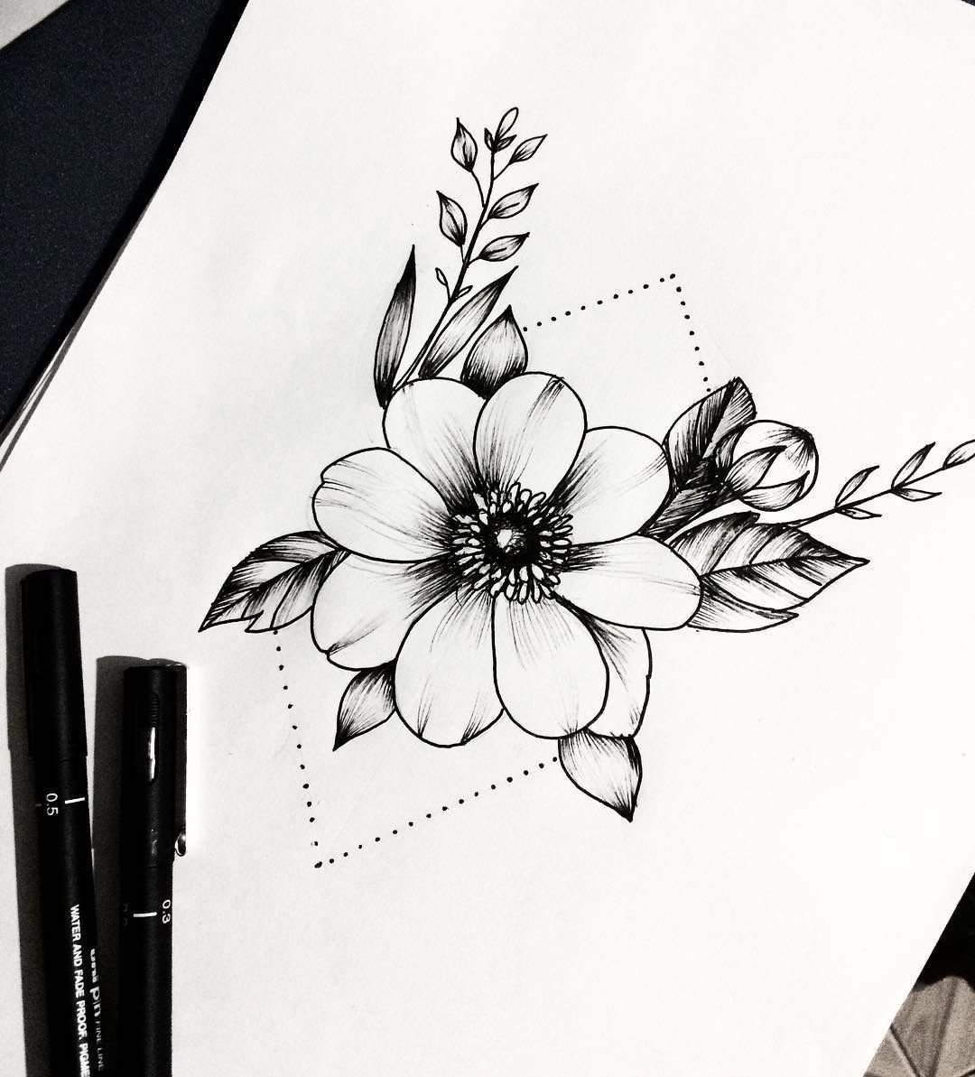 Рисунки цветы черной ручкой - 80 фото