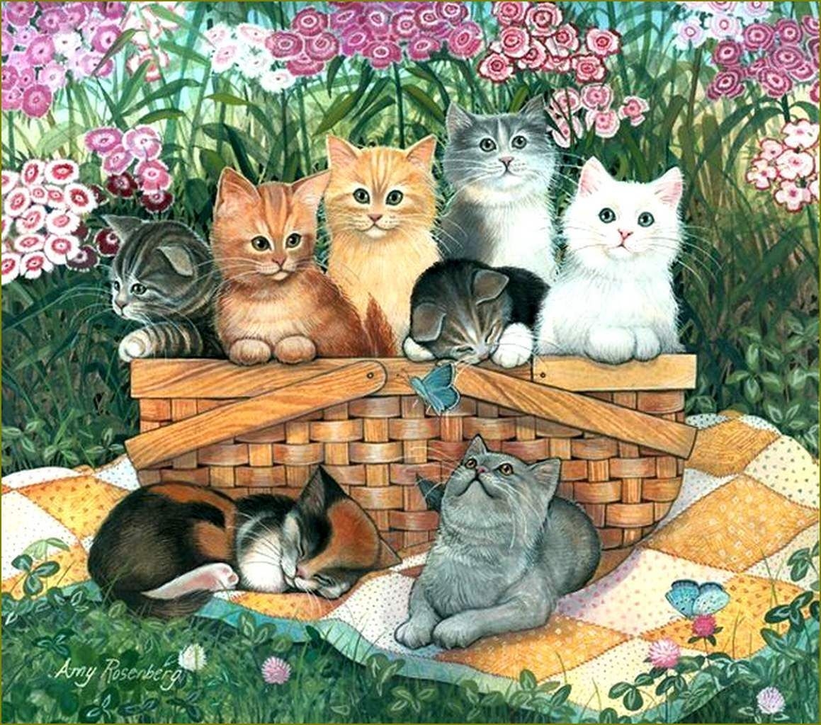 Кошка с котятами картина для детей (50 фото)