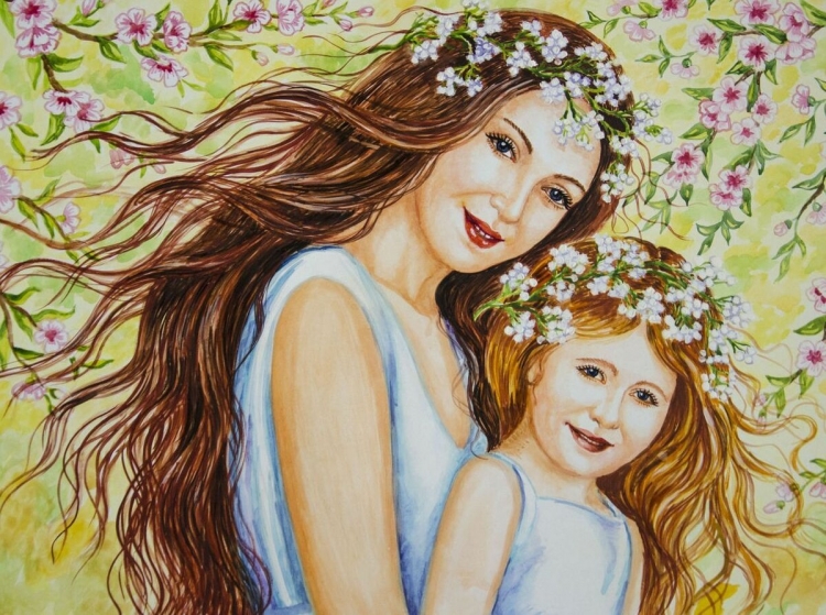 Мама с детьми рисунок
