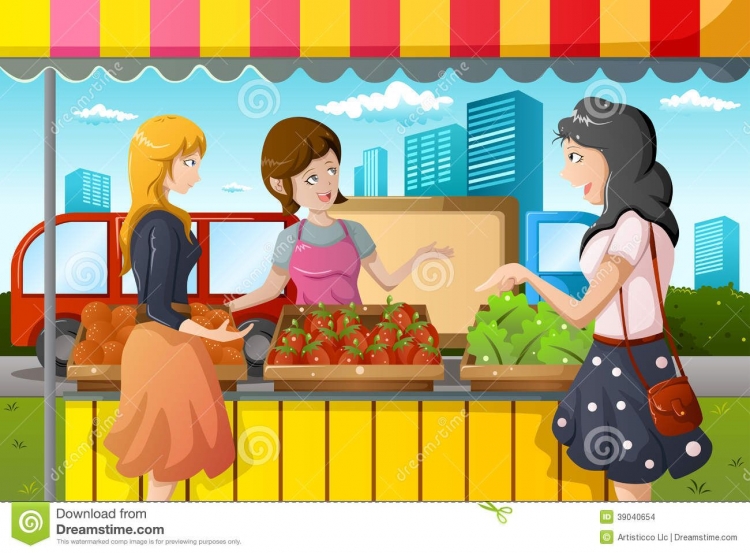 Продавец фруктов мультяшный
