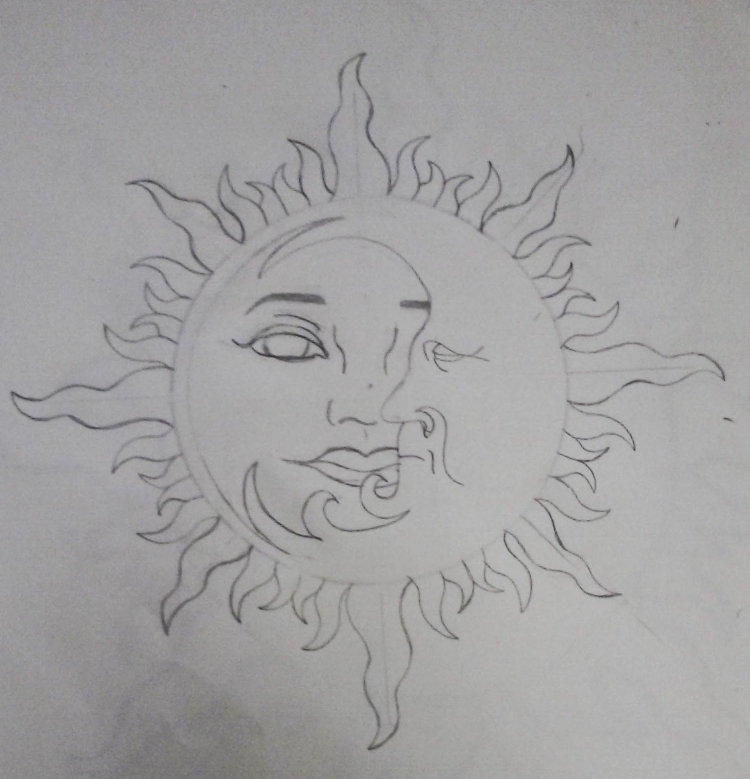 Солнце и луна рисунок карандашом