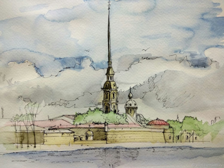 Петропавловская крепость рисунок карандашом