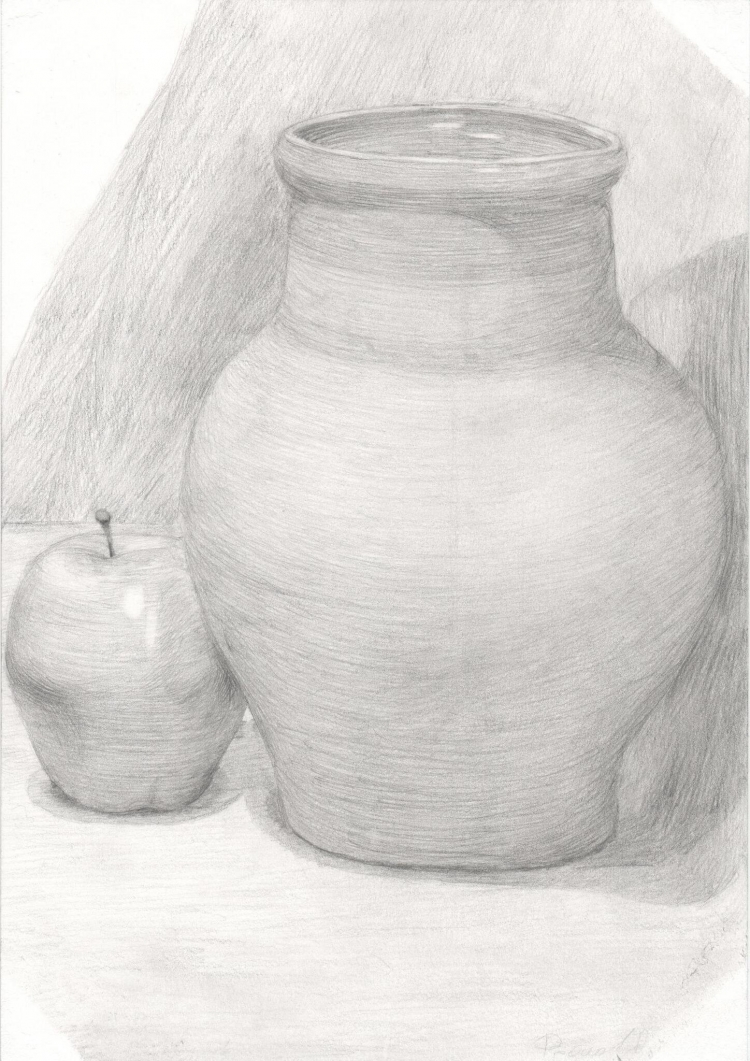 Рисунок карандашом кувшин с яблоком