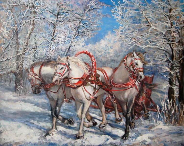 Картина тройка лошадей