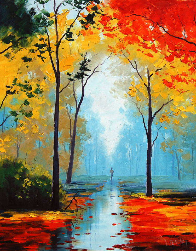 Осенний пейзаж рисунок красками