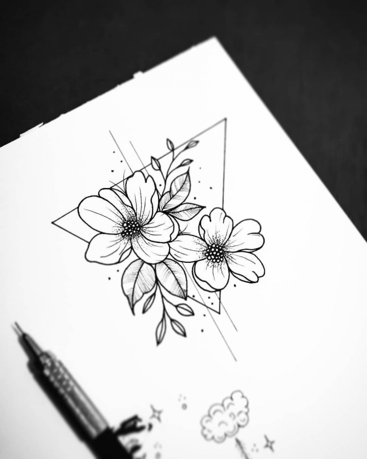 Рисунки цветы черной ручкой