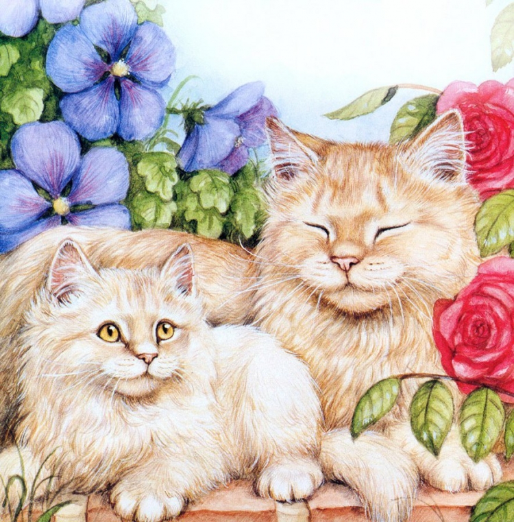 Рисунок кошка с котятами