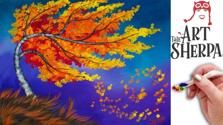 Осенний рисунок ватными палочками