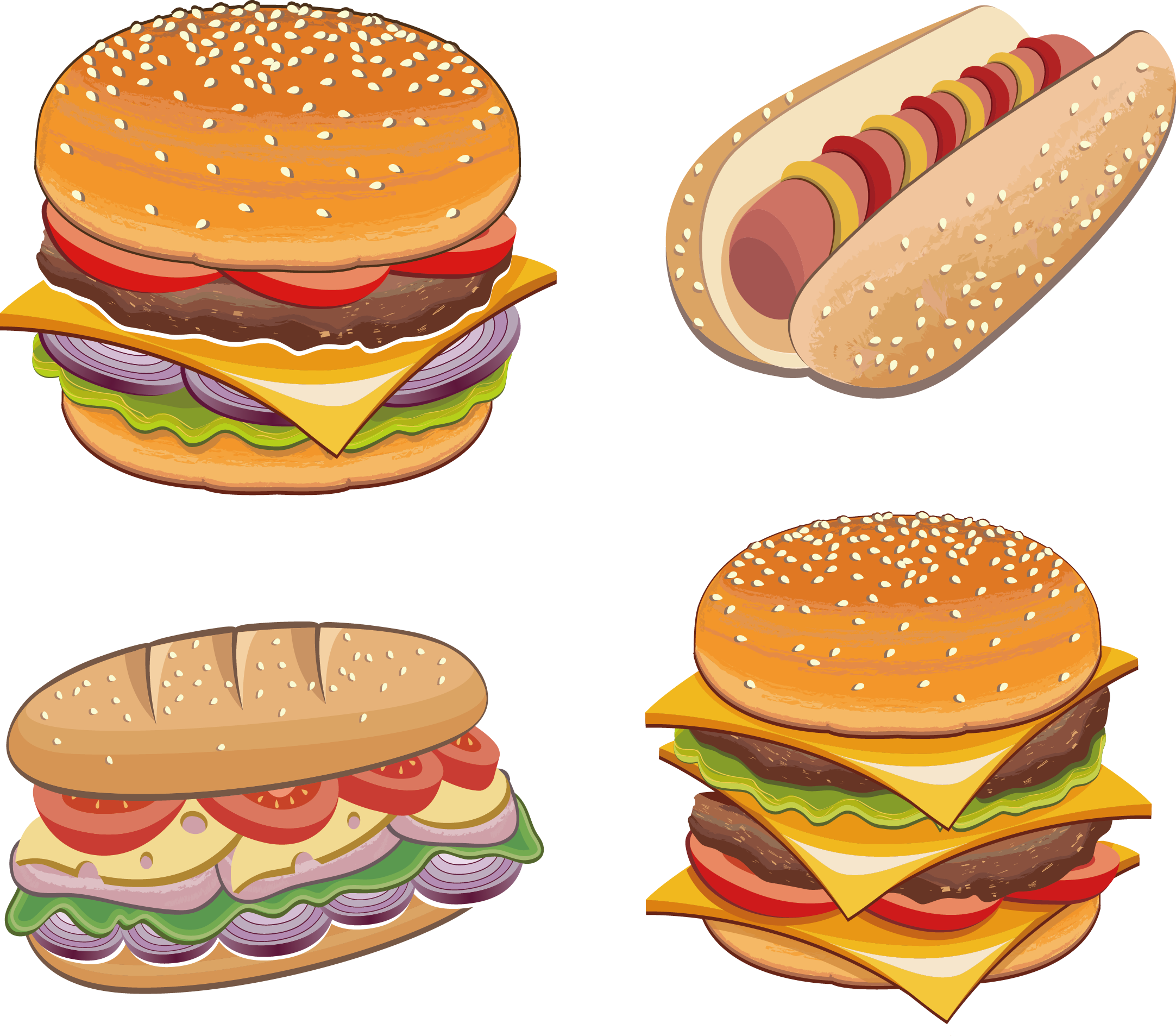 Рисунок фаст. Хот дог гамбургер сэндвич чизбургер. Бургер мультяшный. Векторный фаст фуд. Фаст фуд рисунок.