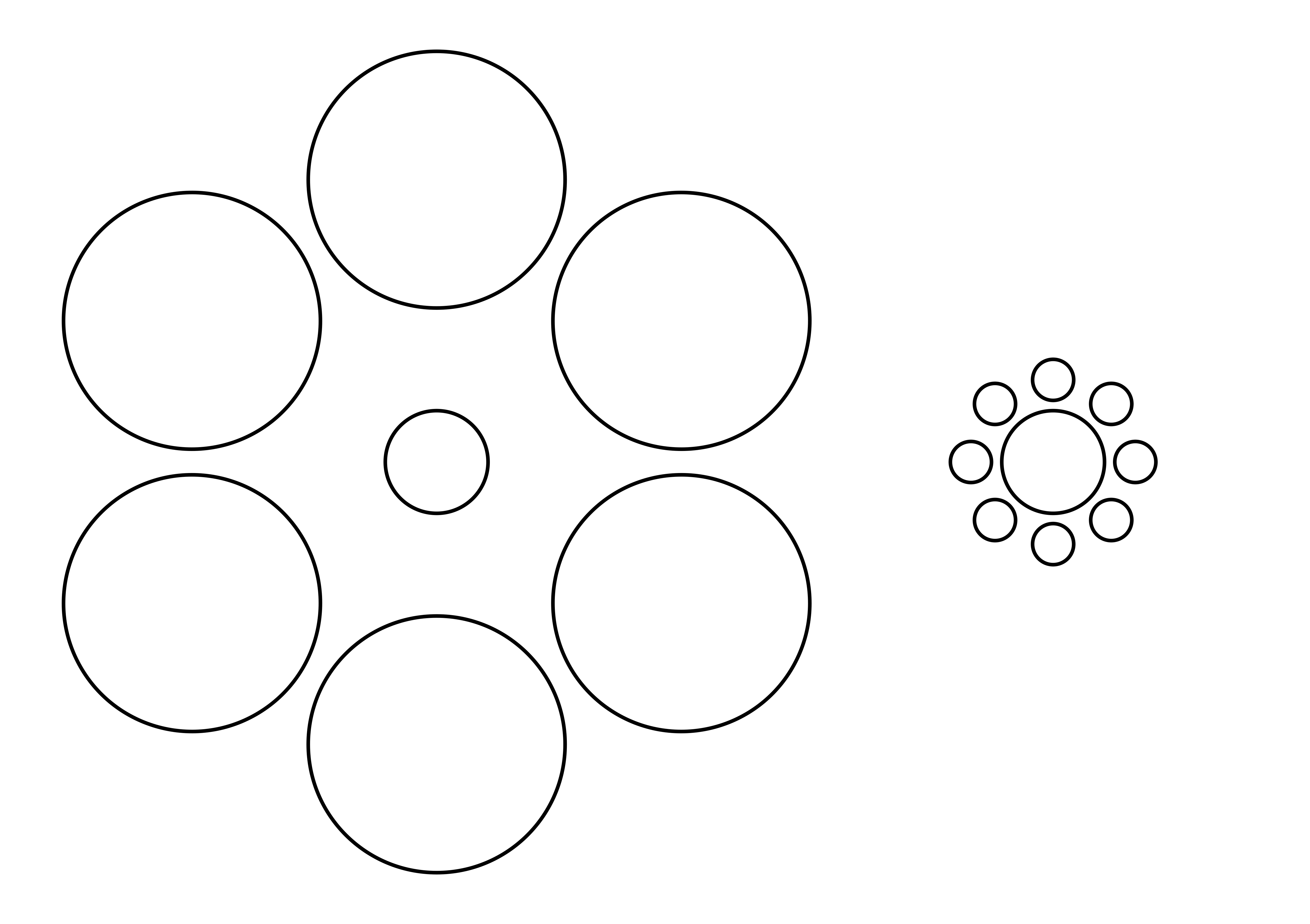 Круг из 8 точек. Иллюзия Эббингауза-Титченера. Трафарет круги. Рисунки из кругов. Рисунки из кружочков.
