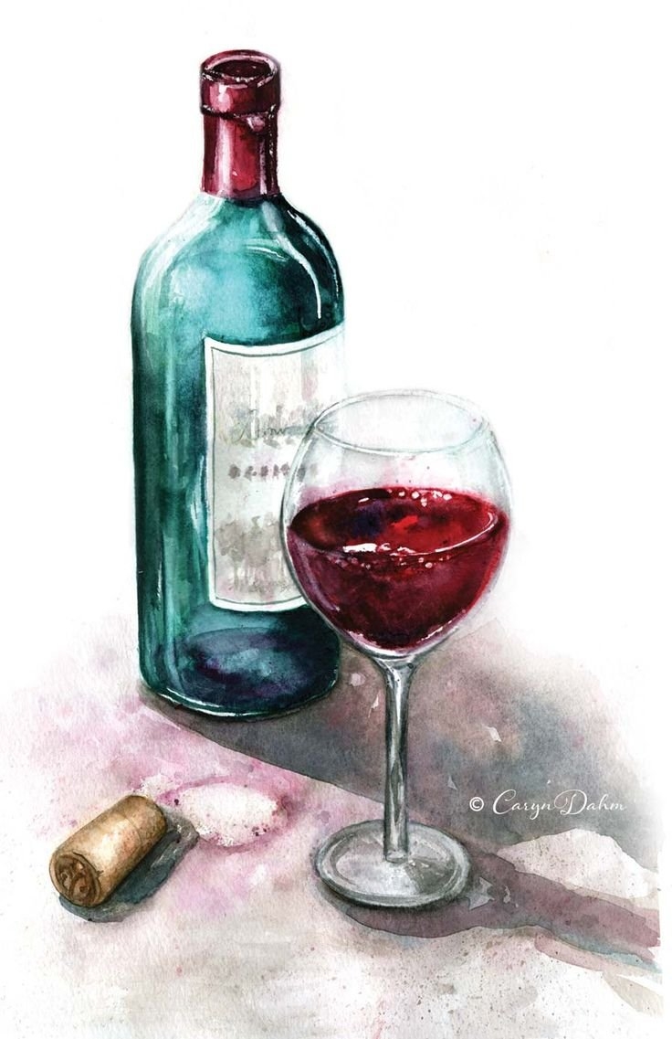 Бутылка вина и бокал рисунок