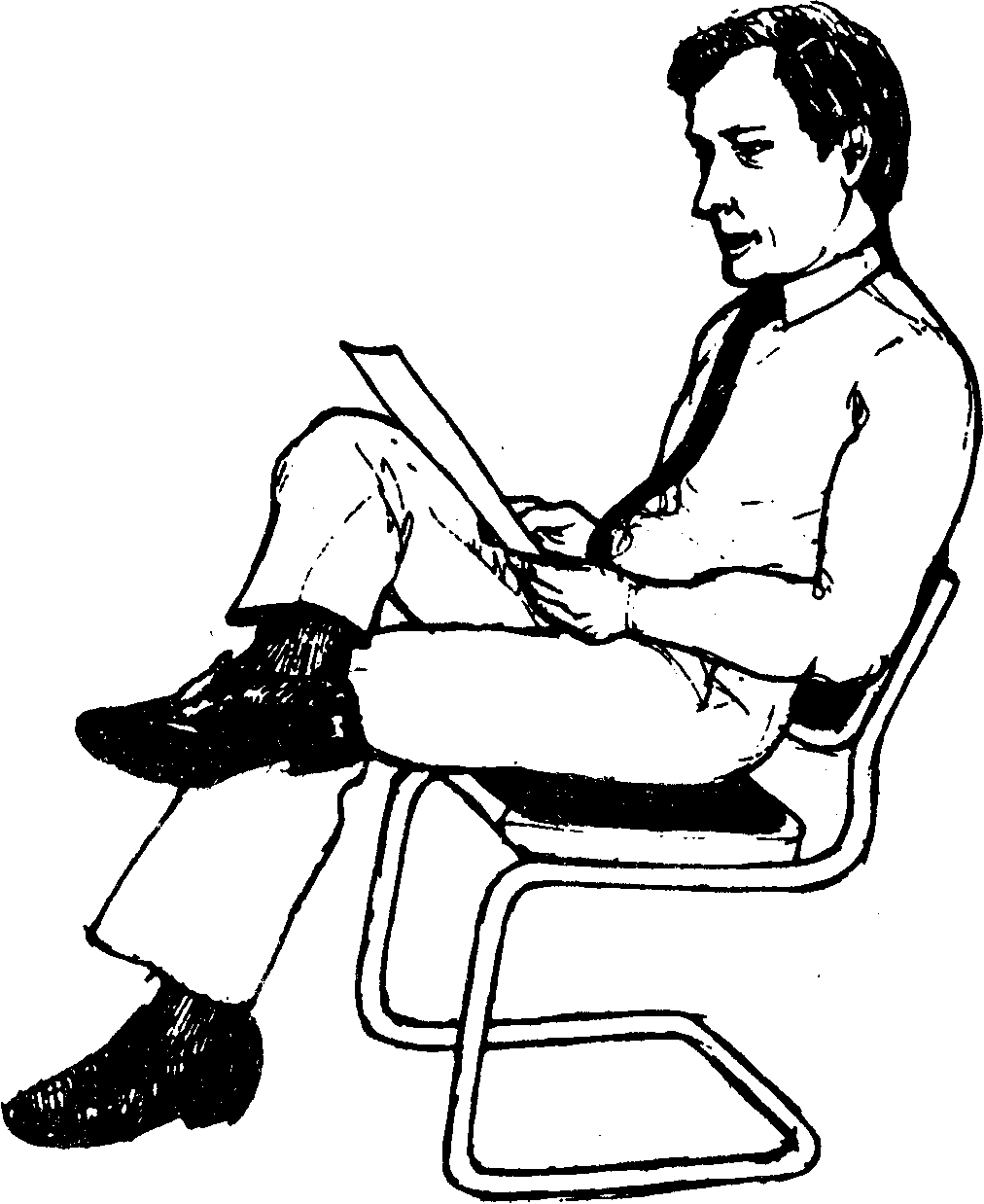 человек сидит на стуле боком