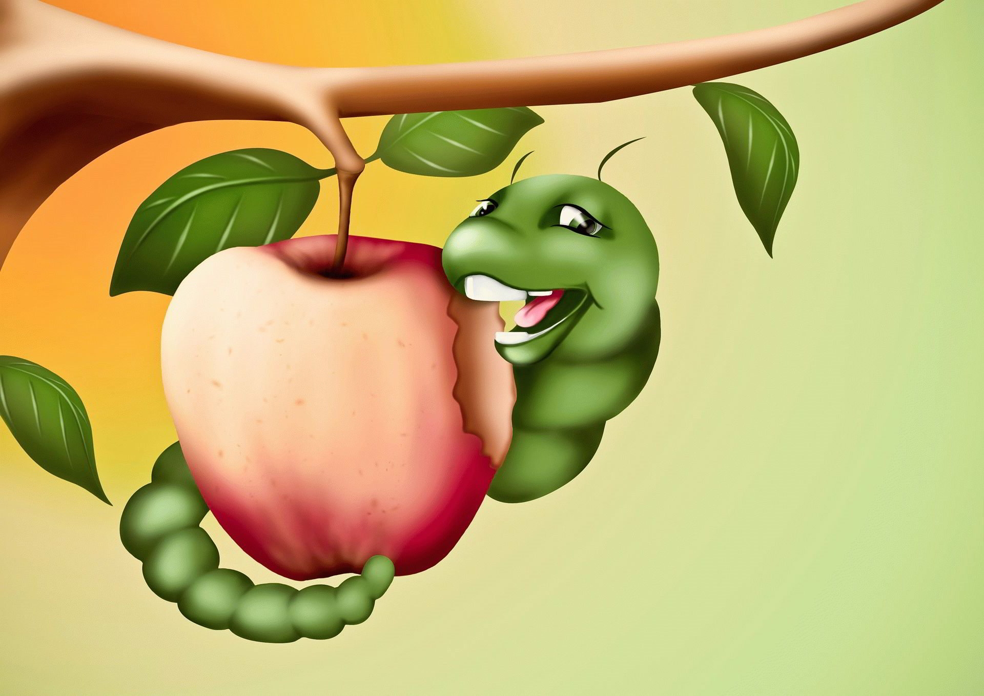 Яблоко с червяком рисунок - 43 фото