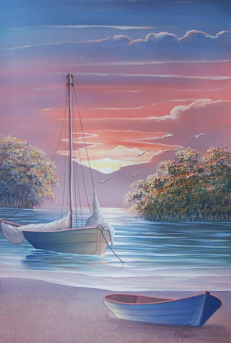 Лодка в море рисунок