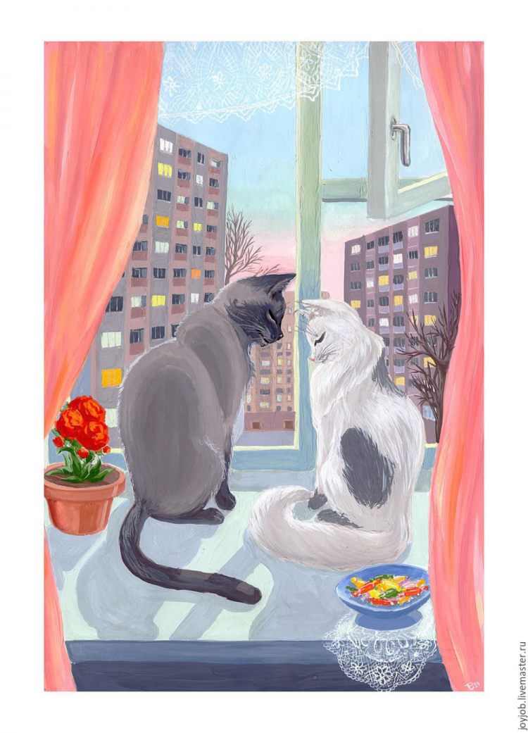 Рисунок кот на окне