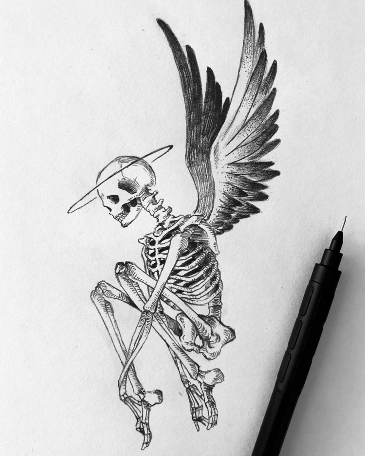 Скелет с крыльями рисунок