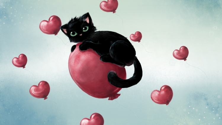 Кот с сердцем рисунок