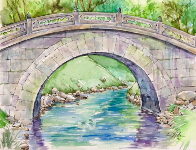 Мост через реку рисунок