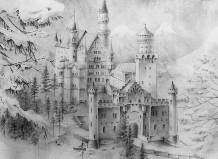 Замок черно белый рисунок