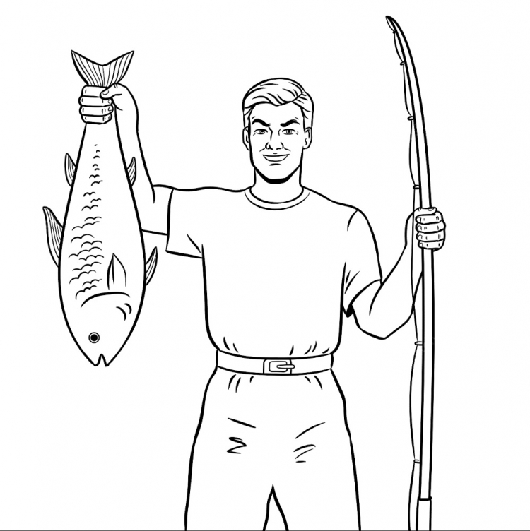 Рисунок папа на рыбалке