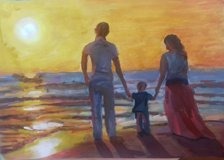 Рисунок семья на море