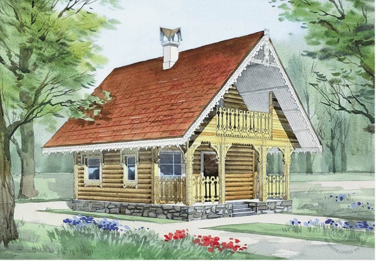 Бревенчатый дом рисунок