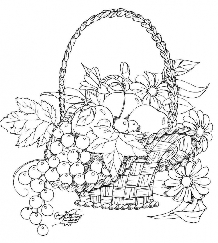 Корзина с фруктами раскраска