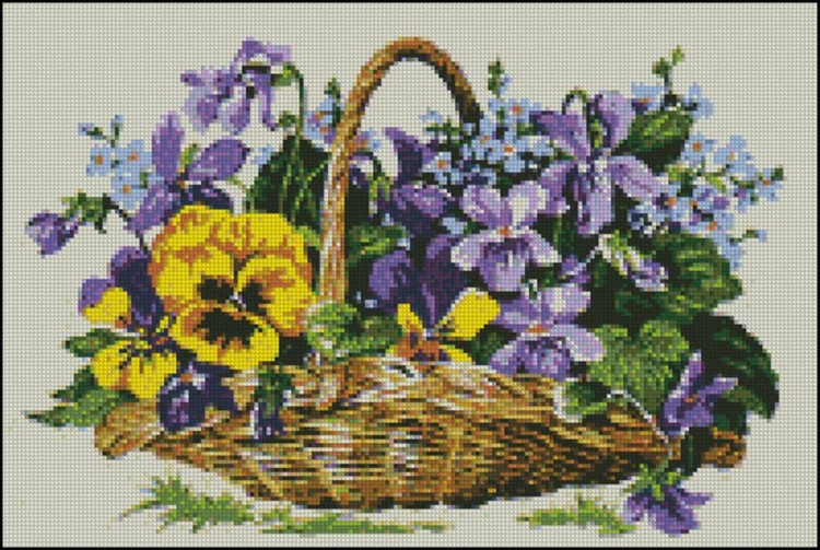 Корзина с цветами красками