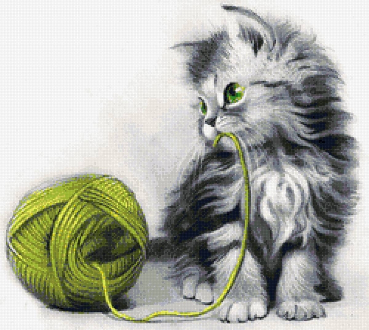 Котенок с клубком рисунок