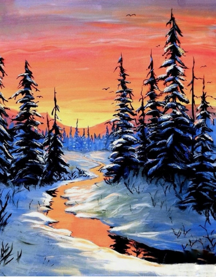 Зимний закат рисунок