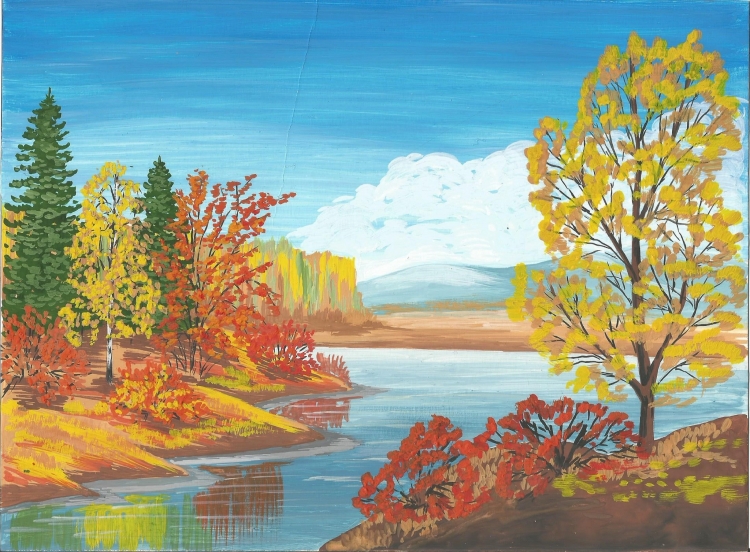 Пейзаж гуашью осень
