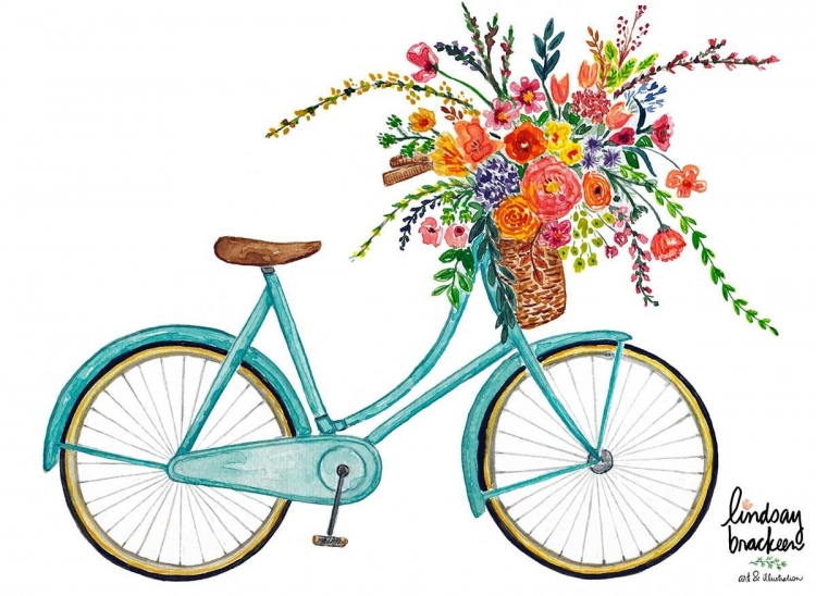 Велосипед с цветами рисунок