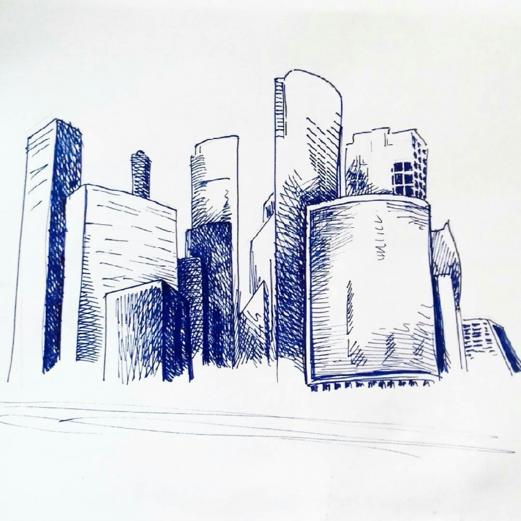 Москва Сити рисунок карандашом