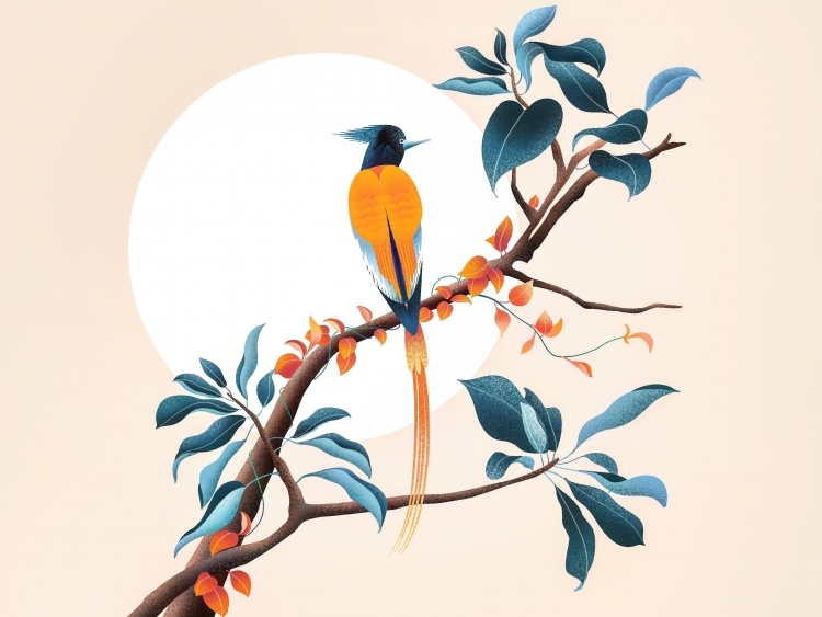 Птичка на дереве рисунок