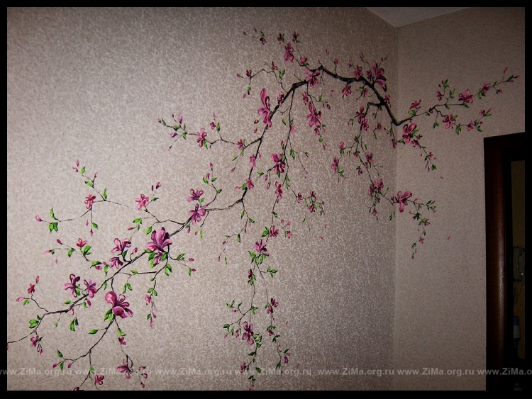 Рисунок сакуры на стене