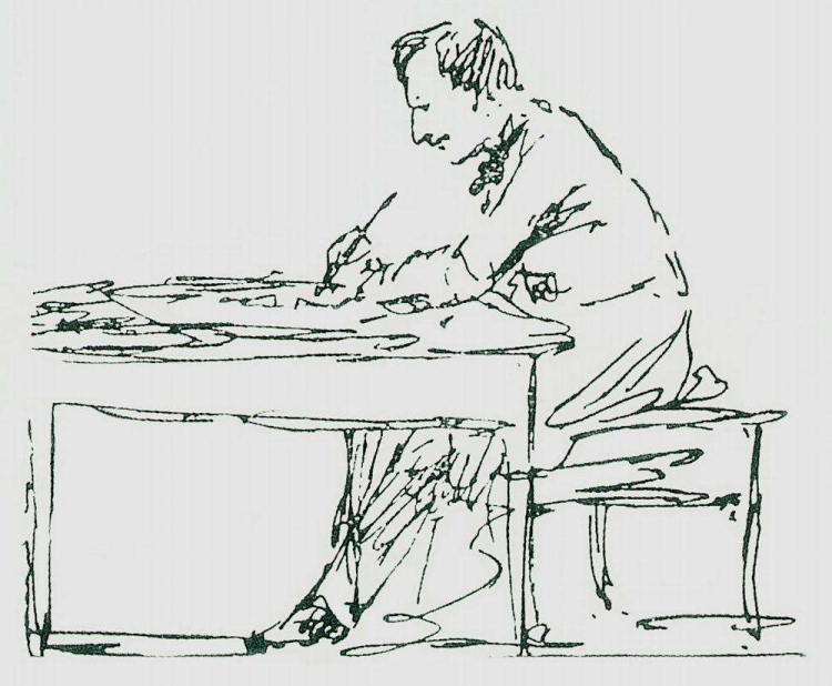 Человек сидящий за столом рисунок