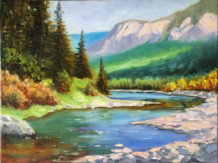 Рисунок горы и река