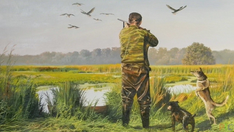 Охотник с собакой рисунок