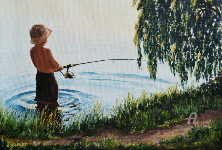 Мальчик рыбак рисунок