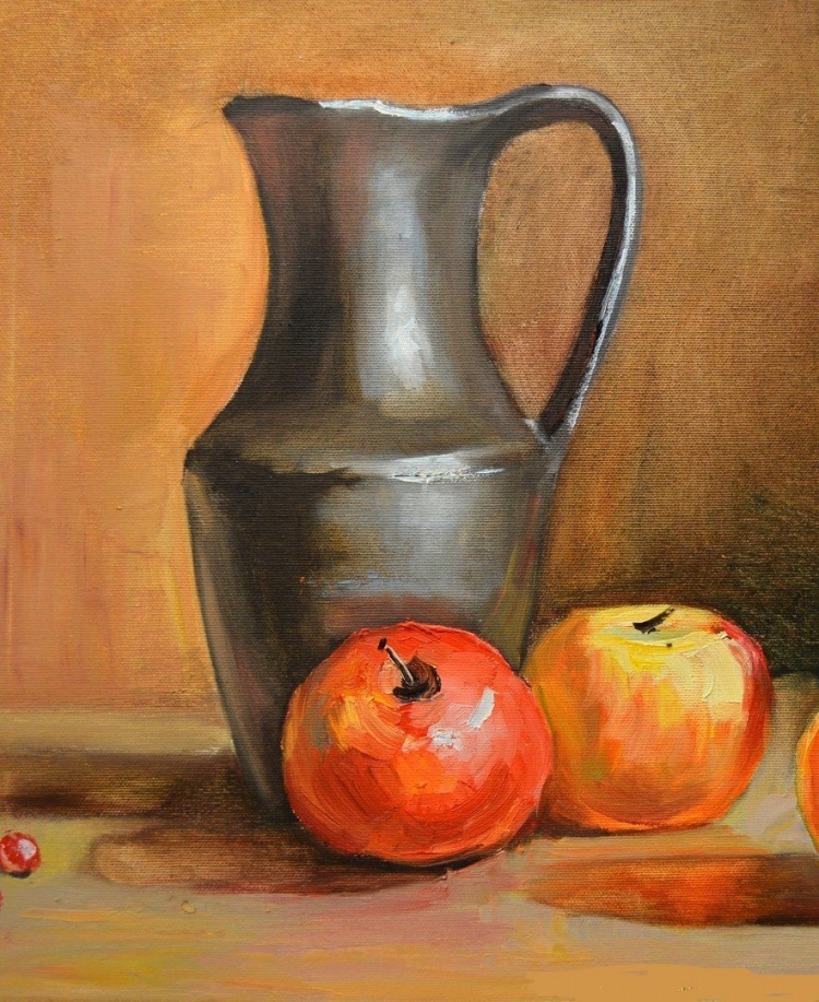 Рисунок ваза и яблоко