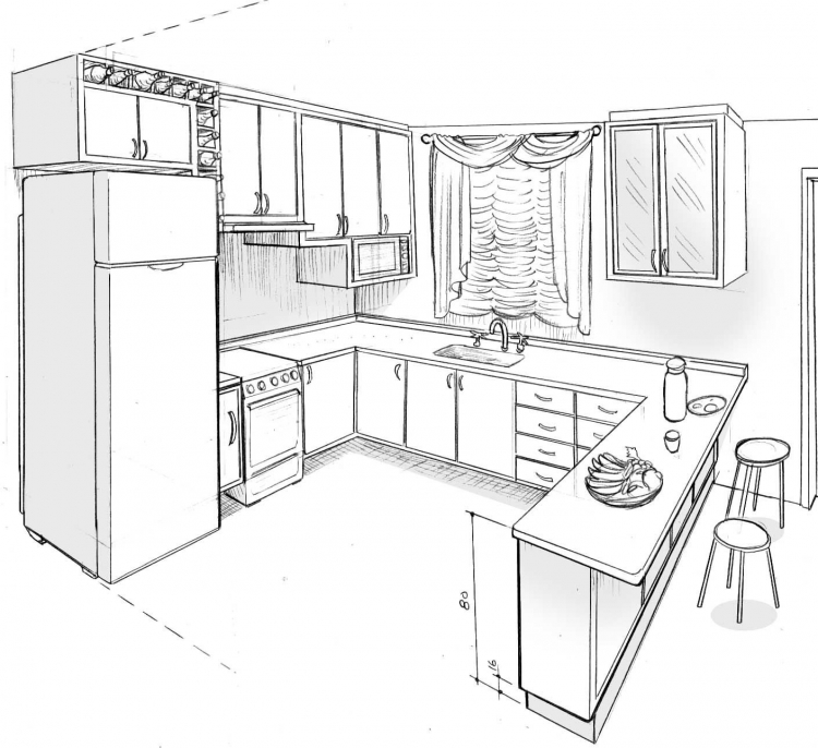 Рисунок угловой кухни