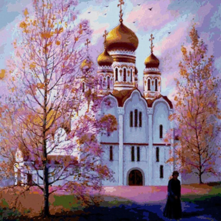 Пейзаж с церковью рисунок