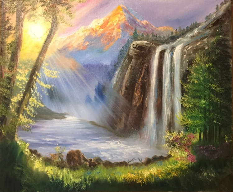 Пейзаж водопад рисунок