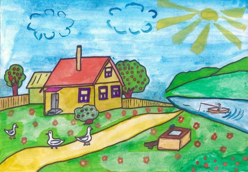 как нарисовать деревню