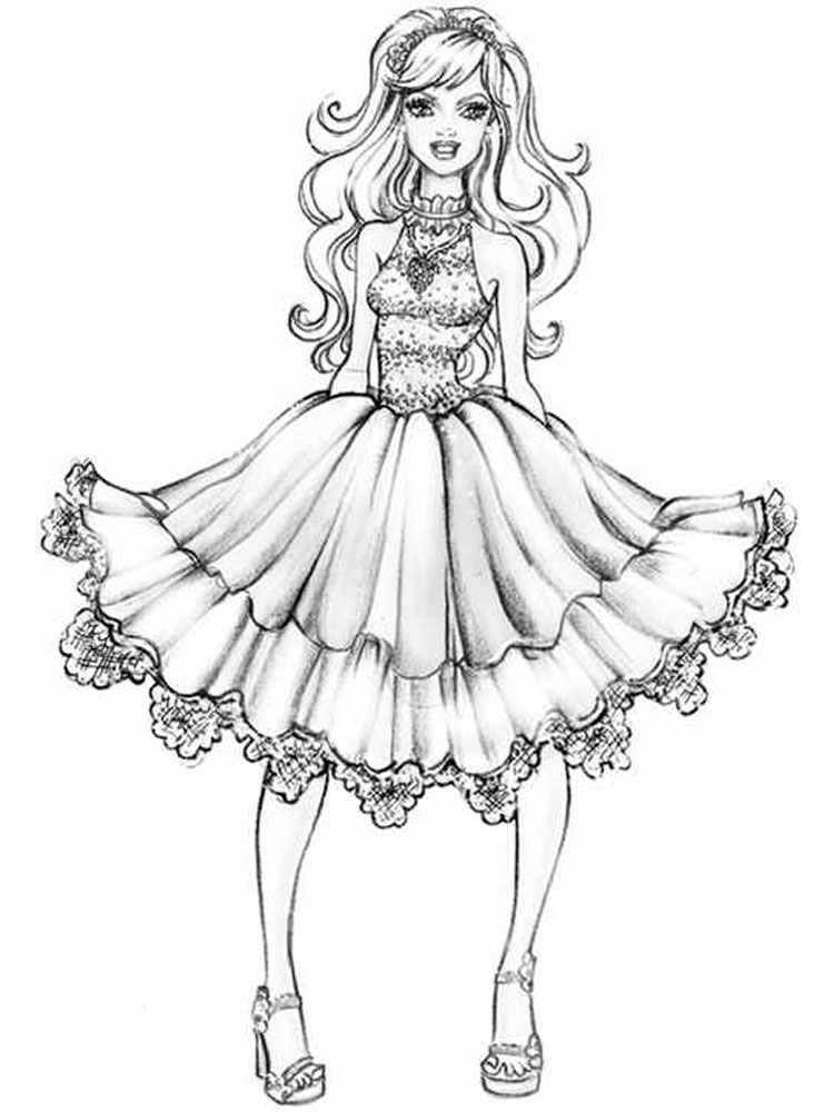 Раскраска Барби в нарядном платье