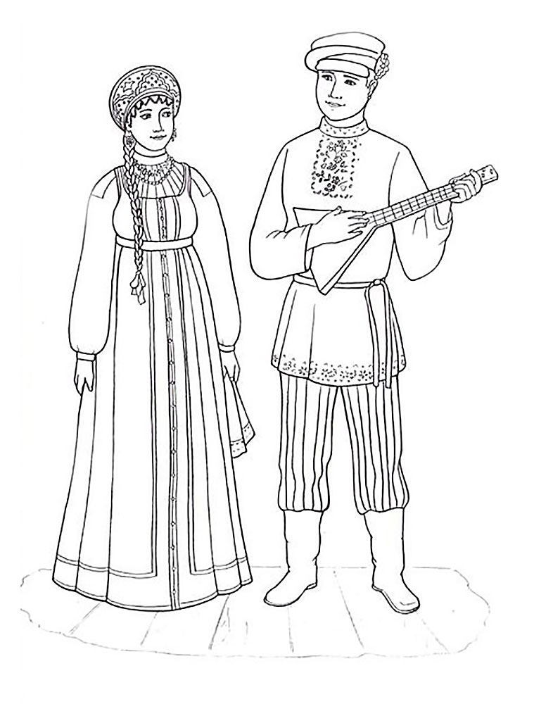 Русский сарафан раскраска для детей. Как нарисовать русский народный костюм карандашом поэтапно