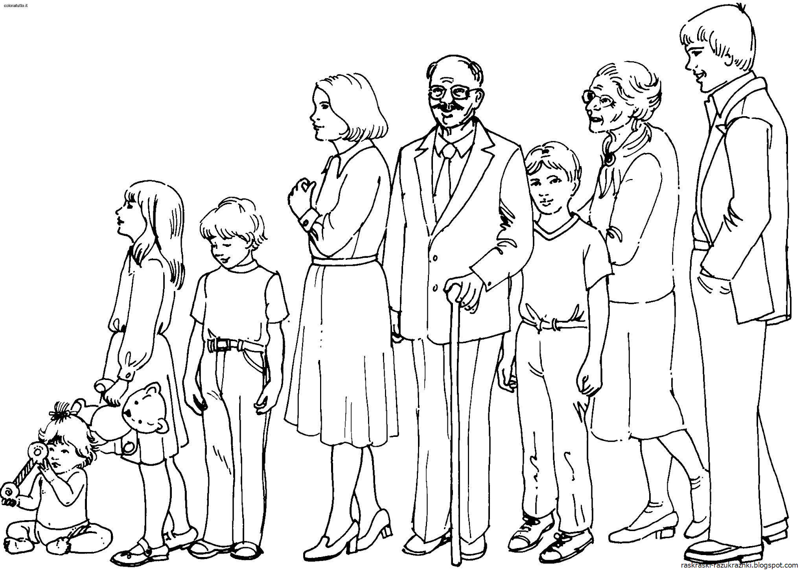 Раскраска онлайн Семья, папа, мама, брат и сестра бесплатно